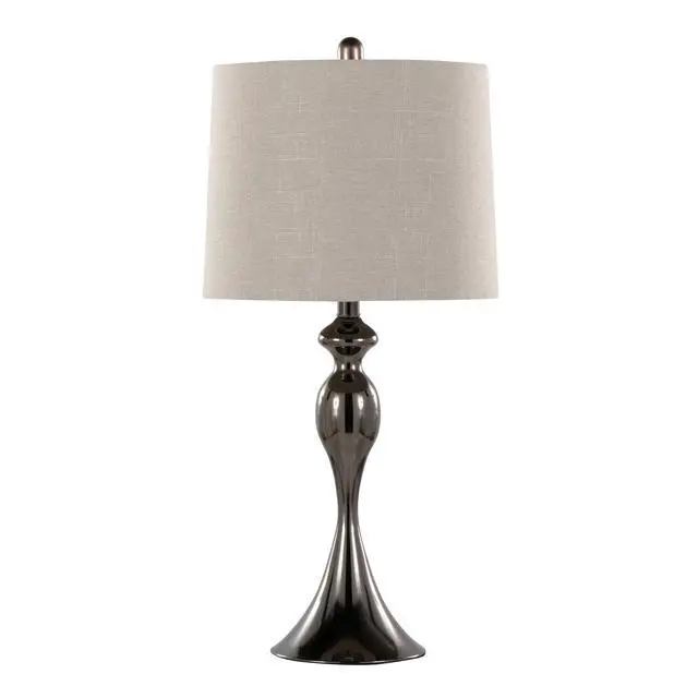 Alt view image 2 of 6 - 27" Contemporary Metal Table Lamp in Gun Metal with Light Grey Textured Slub Linen Shade From Grandview Gallery - Set Of 2