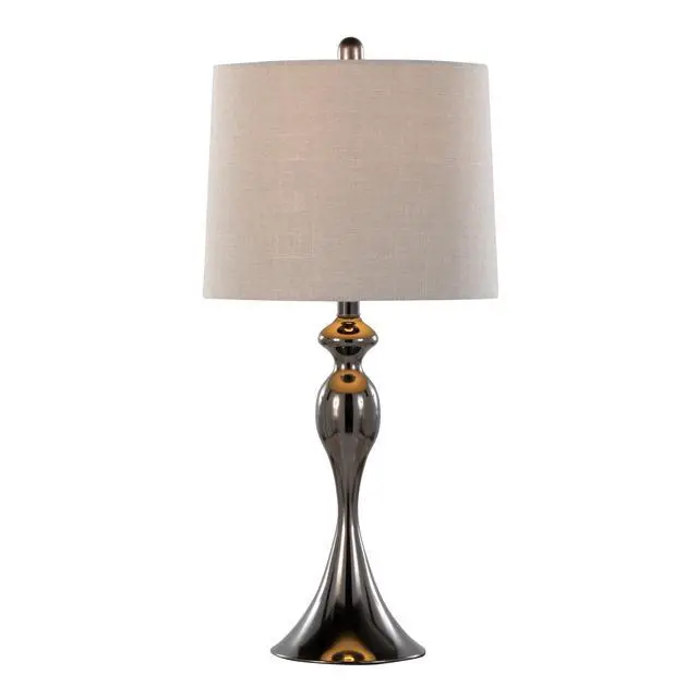 Alt view image 3 of 6 - 27" Contemporary Metal Table Lamp in Gun Metal with Light Grey Textured Slub Linen Shade From Grandview Gallery - Set Of 2