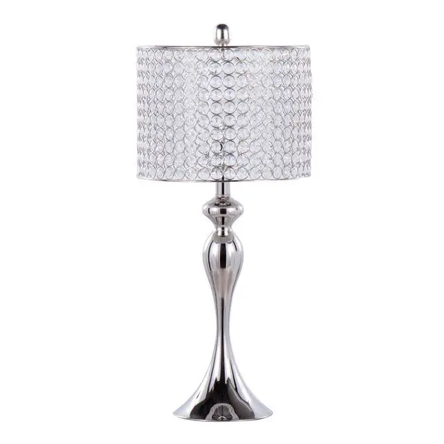 Alt view image 2 of 7 - 27" Contemporary Metal Table Lamp in Polished Nickel with Round Clear K9 Crystal Beads and Polished Nickel Shade From Grandview Gallery - Set Of 2