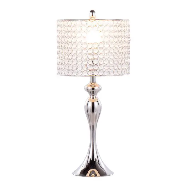 Alt view image 3 of 7 - 27" Contemporary Metal Table Lamp in Polished Nickel with Round Clear K9 Crystal Beads and Polished Nickel Shade From Grandview Gallery - Set Of 2