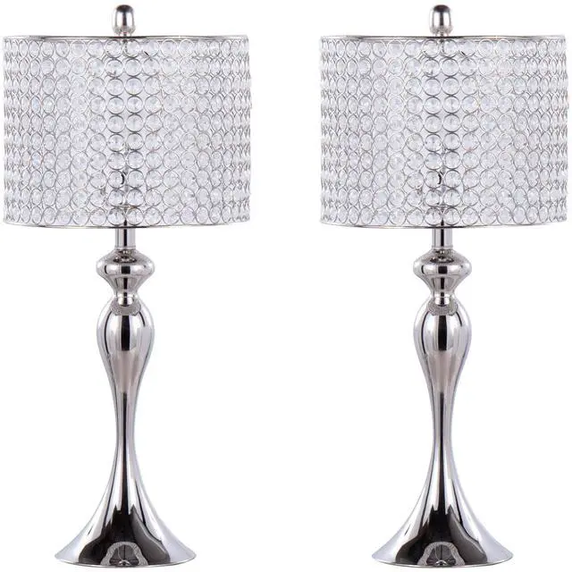 Main image of 27" Contemporary Metal Table Lamp in Polished Nickel with Round Clear K9 Crystal Beads and Polished Nickel Shade From Grandview Gallery - Set Of 2