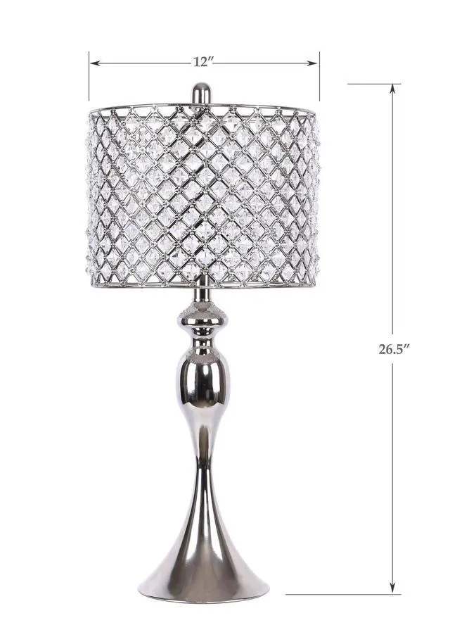 Alt view image 6 of 7 - 27" Contemporary Metal Table Lamp in Polished Nickel with Round Clear K9 Crystal Beads and Polished Nickel Shade From Grandview Gallery - Set Of 2