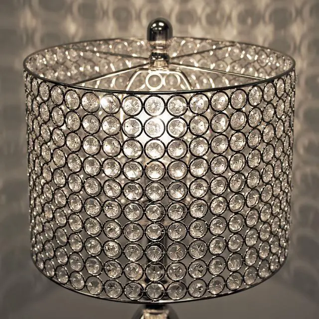 Alt view image 5 of 7 - 27" Contemporary Metal Table Lamp in Polished Nickel with Round Clear K9 Crystal Beads and Polished Nickel Shade From Grandview Gallery - Set Of 2