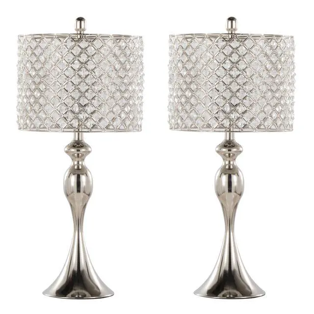 Alt view image 2 of 5 - 27" Contemporary Metal Table Lamp in Polished Nickel with Square Clear K9 Crystal and Polished Nickel Shade From Grandview Gallery - Set Of 2