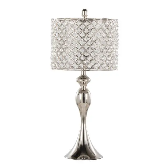 Alt view image 3 of 5 - 27" Contemporary Metal Table Lamp in Polished Nickel with Square Clear K9 Crystal and Polished Nickel Shade From Grandview Gallery - Set Of 2