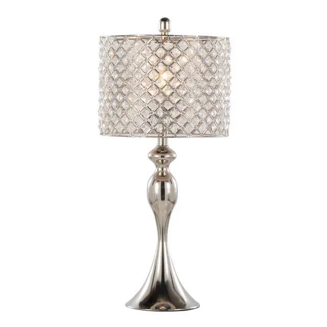 Alt view image 4 of 5 - 27" Contemporary Metal Table Lamp in Polished Nickel with Square Clear K9 Crystal and Polished Nickel Shade From Grandview Gallery - Set Of 2