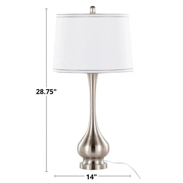 Alt view image 5 of 7 - Cairo 28.75" Contemporary Metal Table Lamp in Brushed Nickel and White Linen Shade with Silver Trim From Grandview Gallery - Set Of 2