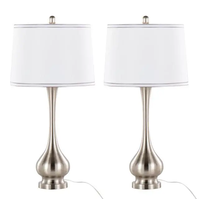 Alt view image 3 of 7 - Cairo 28.75" Contemporary Metal Table Lamp in Brushed Nickel and White Linen Shade with Silver Trim From Grandview Gallery - Set Of 2