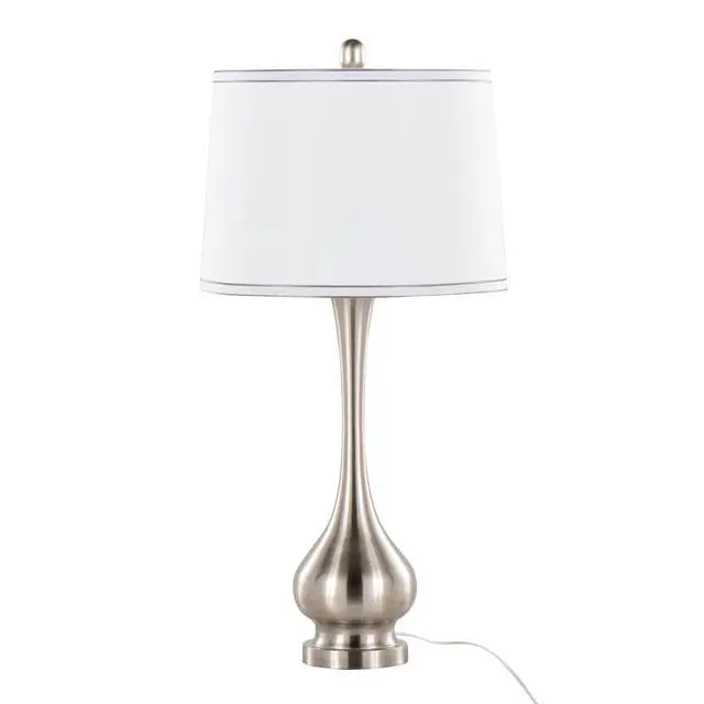 Alt view image 4 of 7 - Cairo 28.75" Contemporary Metal Table Lamp in Brushed Nickel and White Linen Shade with Silver Trim From Grandview Gallery - Set Of 2