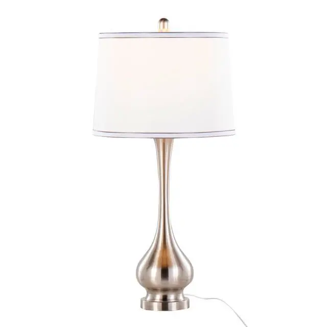 Alt view image 6 of 7 - Cairo 28.75" Contemporary Metal Table Lamp in Brushed Nickel and White Linen Shade with Silver Trim From Grandview Gallery - Set Of 2