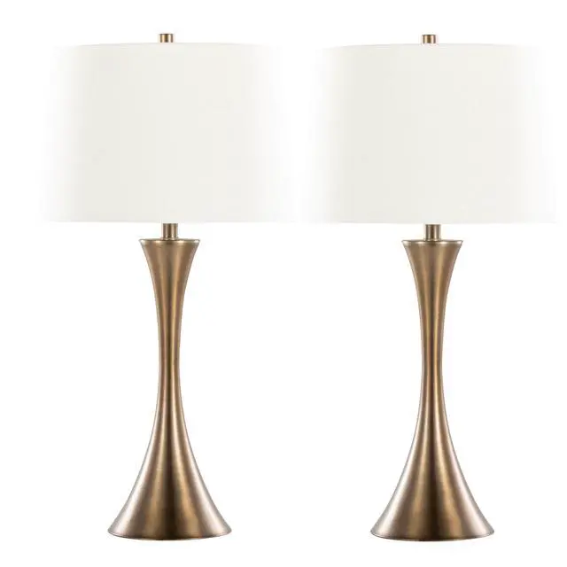 Alt view image 3 of 7 - 29" Contemporary Metal Table Lamp in Matte Golden Bronze with Off-White Linen Shade From Grandview Gallery - Set Of 2