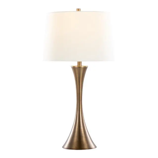 Alt view image 5 of 7 - 29" Contemporary Metal Table Lamp in Matte Golden Bronze with Off-White Linen Shade From Grandview Gallery - Set Of 2