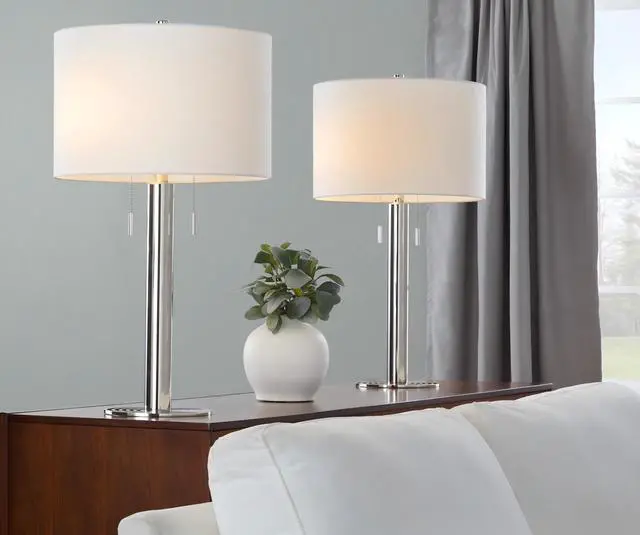 Alt view image 2 of 7 - Master 29" Contemporary Metal Table Lamp in Polished Nickel and White Linen Shade From Grandview Gallery - Set Of 2