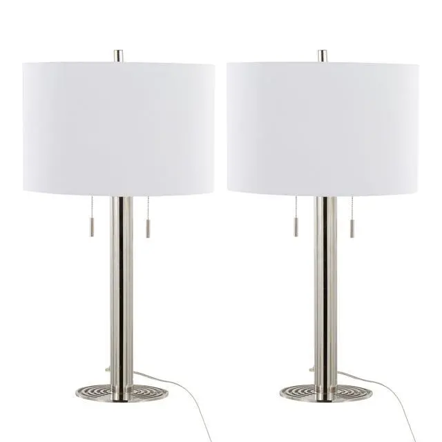 Alt view image 3 of 7 - Master 29" Contemporary Metal Table Lamp in Polished Nickel and White Linen Shade From Grandview Gallery - Set Of 2
