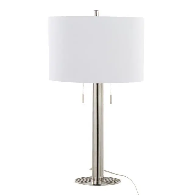 Alt view image 4 of 7 - Master 29" Contemporary Metal Table Lamp in Polished Nickel and White Linen Shade From Grandview Gallery - Set Of 2
