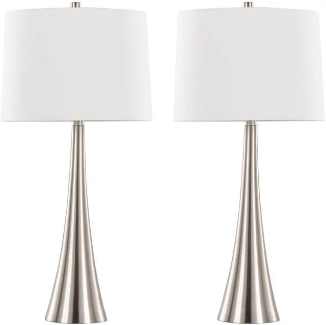 Alt view image 3 of 7 - Diana 29" Contemporary Metal Table Lamp in Brushed Nickel with White Linen Shade From Grandview Gallery By - Set Of 2