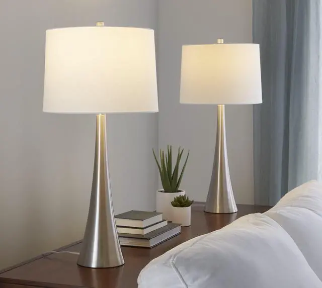 Alt view image 2 of 7 - Diana 29" Contemporary Metal Table Lamp in Brushed Nickel with White Linen Shade From Grandview Gallery By - Set Of 2