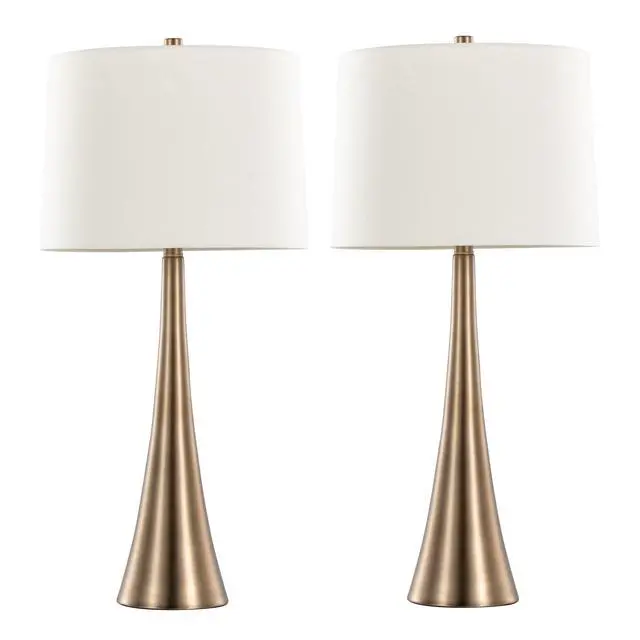 Alt view image 2 of 7 - Diana 29" Contemporary Metal Table Lamp in Matte Golden Bronze with White Linen Shade From Grandview Gallery By - Set Of 2