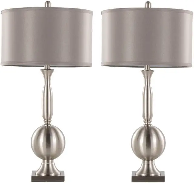 Alt view image 4 of 7 - Joan 30" Contemporary Metal Table Lamp in Brushed Nickel with Grey Satin Shade From Grandview Gallery - Set Of 2