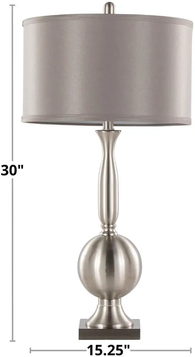 Alt view image 5 of 7 - Joan 30" Contemporary Metal Table Lamp in Brushed Nickel with Grey Satin Shade From Grandview Gallery - Set Of 2