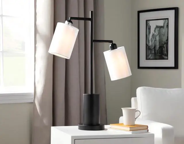 Main image of Cannes Contemporary Table Lamp in Black Metal with White Shades