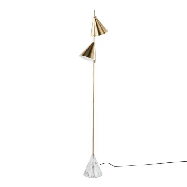 Alt view image 3 of 7 - 65" Metal Floor Lamp in Brushed Gold Metal with White Faux Marble Metal Base