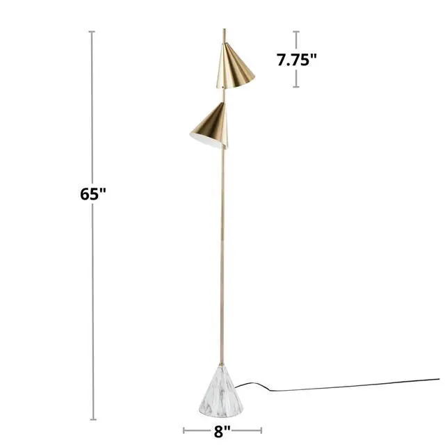 Alt view image 2 of 7 - 65" Metal Floor Lamp in Brushed Gold Metal with White Faux Marble Metal Base