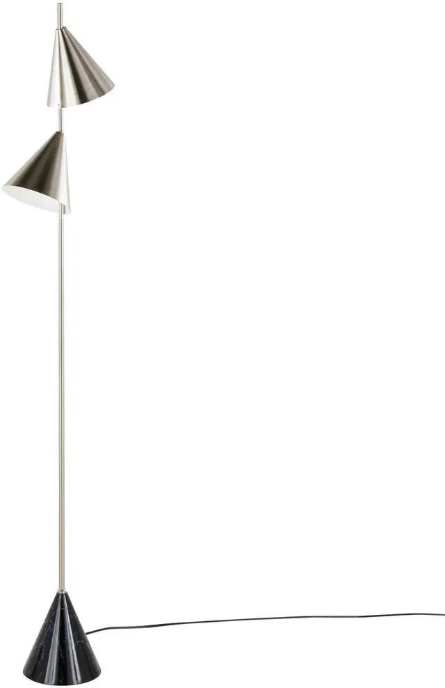 Alt view image 3 of 7 - 65" Contemporary Metal Floor Lamp in Plated Nickel with A Black Faux Marble Metal Base