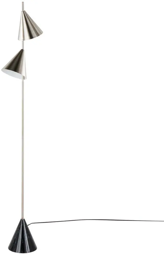 Alt view image 2 of 7 - 65" Contemporary Metal Floor Lamp in Plated Nickel with A Black Faux Marble Metal Base