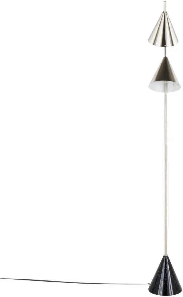 Alt view image 4 of 7 - 65" Contemporary Metal Floor Lamp in Plated Nickel with A Black Faux Marble Metal Base