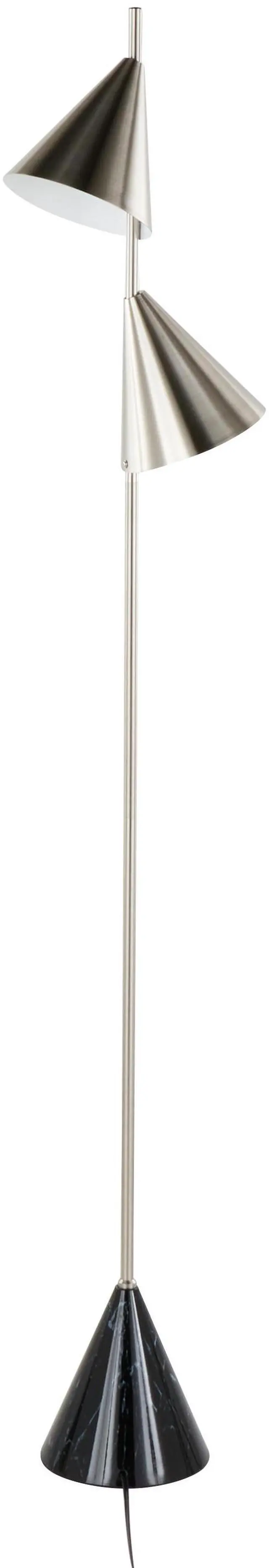 Alt view image 6 of 7 - 65" Contemporary Metal Floor Lamp in Plated Nickel with A Black Faux Marble Metal Base