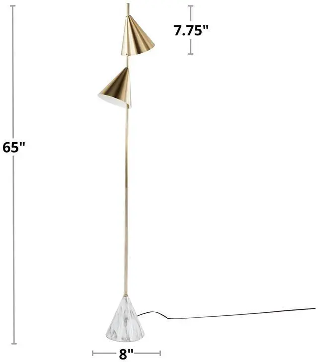 Alt view image 7 of 7 - 65" Contemporary Metal Floor Lamp in Plated Nickel with A Black Faux Marble Metal Base