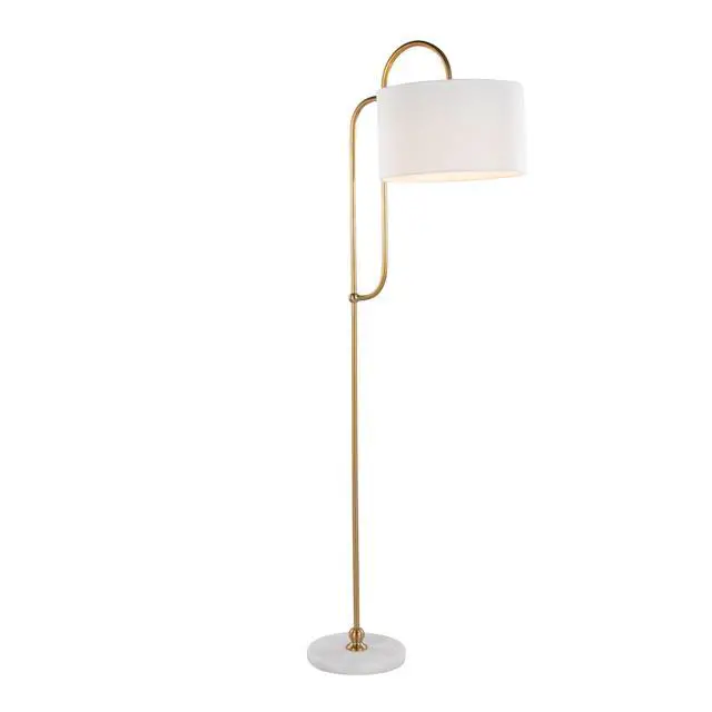 Alt view image 4 of 7 - Leslie 63" Metal Floor Lamp in White Marble and Gold Metal with White Linen Shade