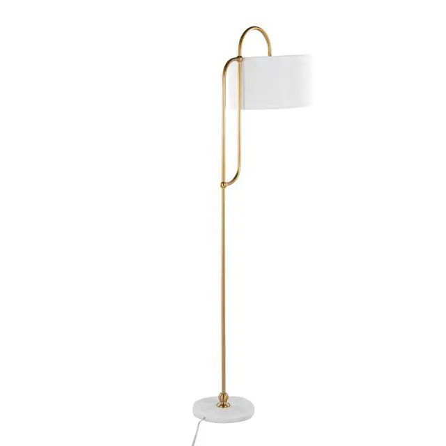 Alt view image 6 of 7 - Leslie 63" Metal Floor Lamp in White Marble and Gold Metal with White Linen Shade