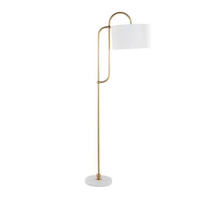 Alt view image 5 of 7 - Leslie 63" Metal Floor Lamp in White Marble and Gold Metal with White Linen Shade