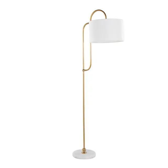 Alt view image 3 of 7 - Leslie 63" Metal Floor Lamp in White Marble and Gold Metal with White Linen Shade