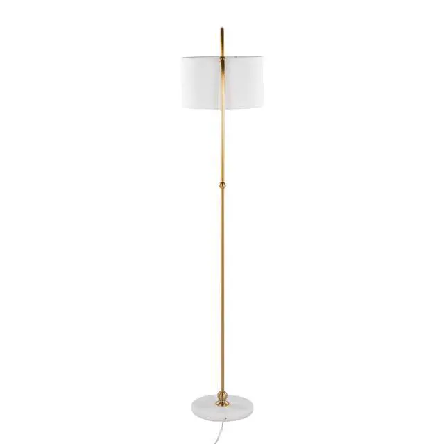 Alt view image 7 of 7 - Leslie 63" Metal Floor Lamp in White Marble and Gold Metal with White Linen Shade