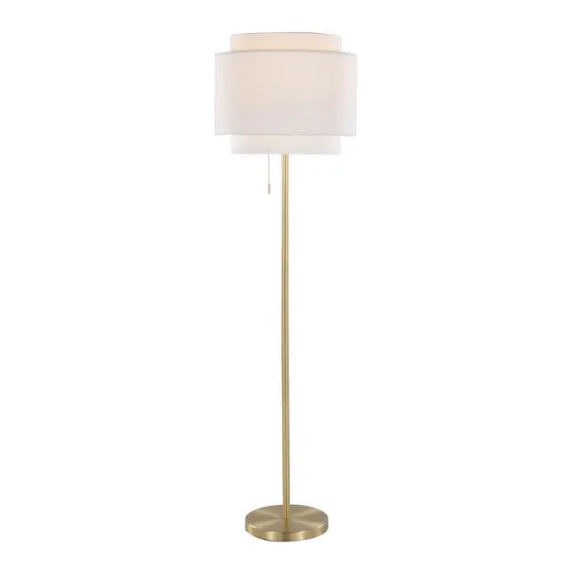Alt view image 5 of 7 - Tier 64" Contemporary Metal Floor Lamp in Gold Metal with Off-White Linen Shade