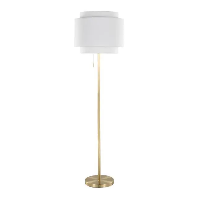 Alt view image 4 of 7 - Tier 64" Contemporary Metal Floor Lamp in Gold Metal with Off-White Linen Shade