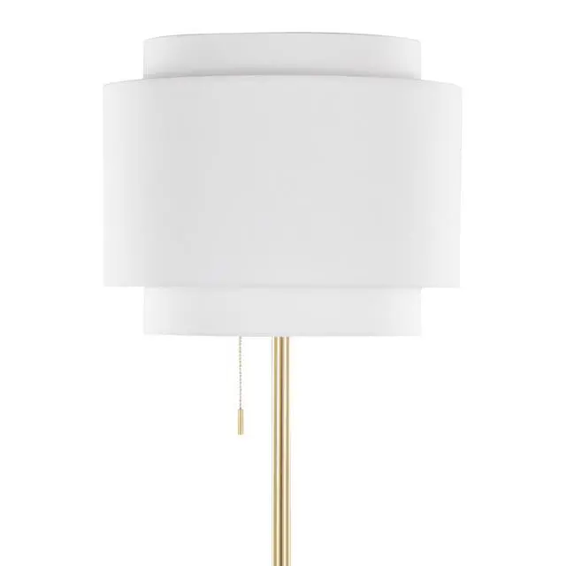 Alt view image 6 of 7 - Tier 64" Contemporary Metal Floor Lamp in Gold Metal with Off-White Linen Shade