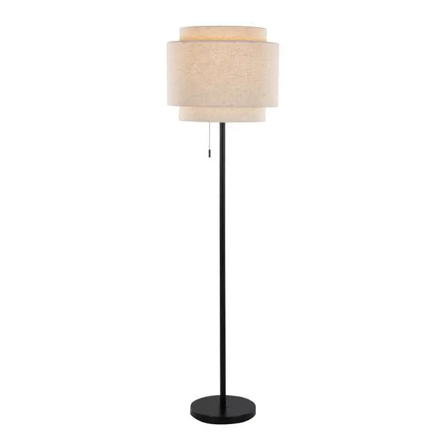 Alt view image 5 of 7 - Tier 64" Contemporary Metal Floor Lamp in Black Metal with Beige Linen Shade