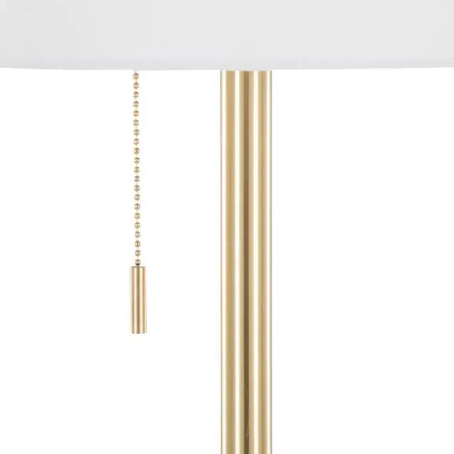 Alt view image 7 of 7 - Tier 64" Contemporary Metal Floor Lamp in Gold Metal with Off-White Linen Shade