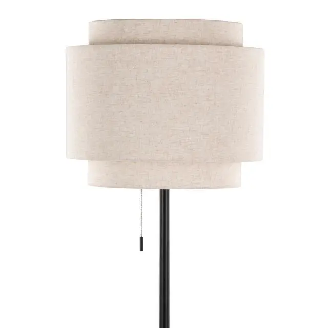 Alt view image 6 of 7 - Tier 64" Contemporary Metal Floor Lamp in Black Metal with Beige Linen Shade