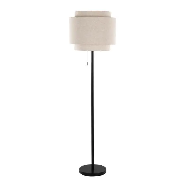 Alt view image 4 of 7 - Tier 64" Contemporary Metal Floor Lamp in Black Metal with Beige Linen Shade