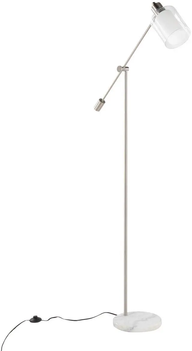 Main image of Contemporary Floor Lamp in White Marble and Nickel Metal with Clear and Frosted Glass Shade