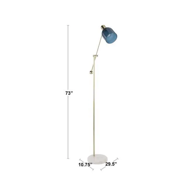 Alt view image 6 of 7 - Contemporary Floor Lamp in White Marble and Nickel Metal with Clear and Frosted Glass Shade