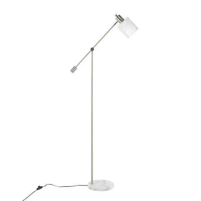 Alt view image 3 of 7 - Contemporary Floor Lamp in White Marble and Nickel Metal with Clear and Frosted Glass Shade