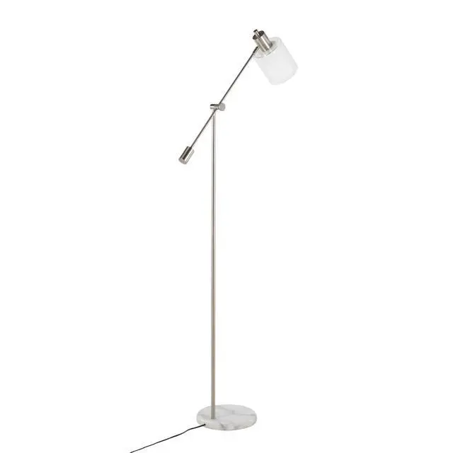 Alt view image 4 of 7 - Contemporary Floor Lamp in White Marble and Nickel Metal with Clear and Frosted Glass Shade