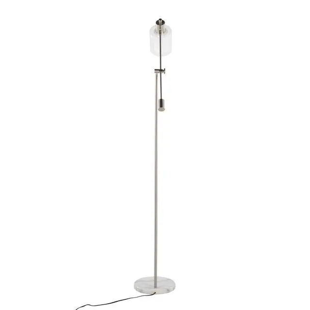 Alt view image 5 of 7 - Contemporary Floor Lamp in White Marble and Nickel Metal with Clear and Frosted Glass Shade