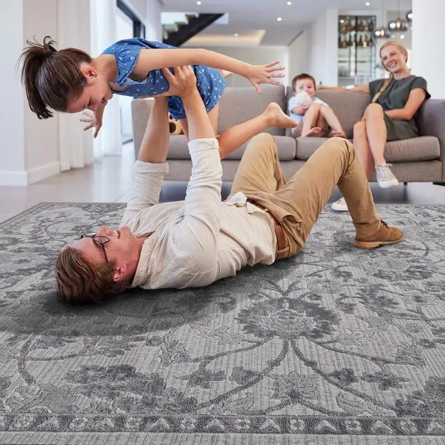 Alt view image 3 of 6 - Collection 90*63 inch Grey / Silver / Oriental Area Rug